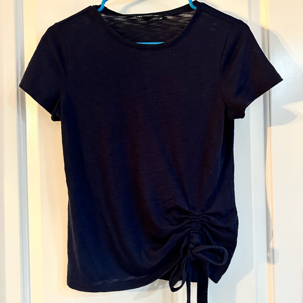 Navy Blue Crew Neck Tie Front T-Shirt
